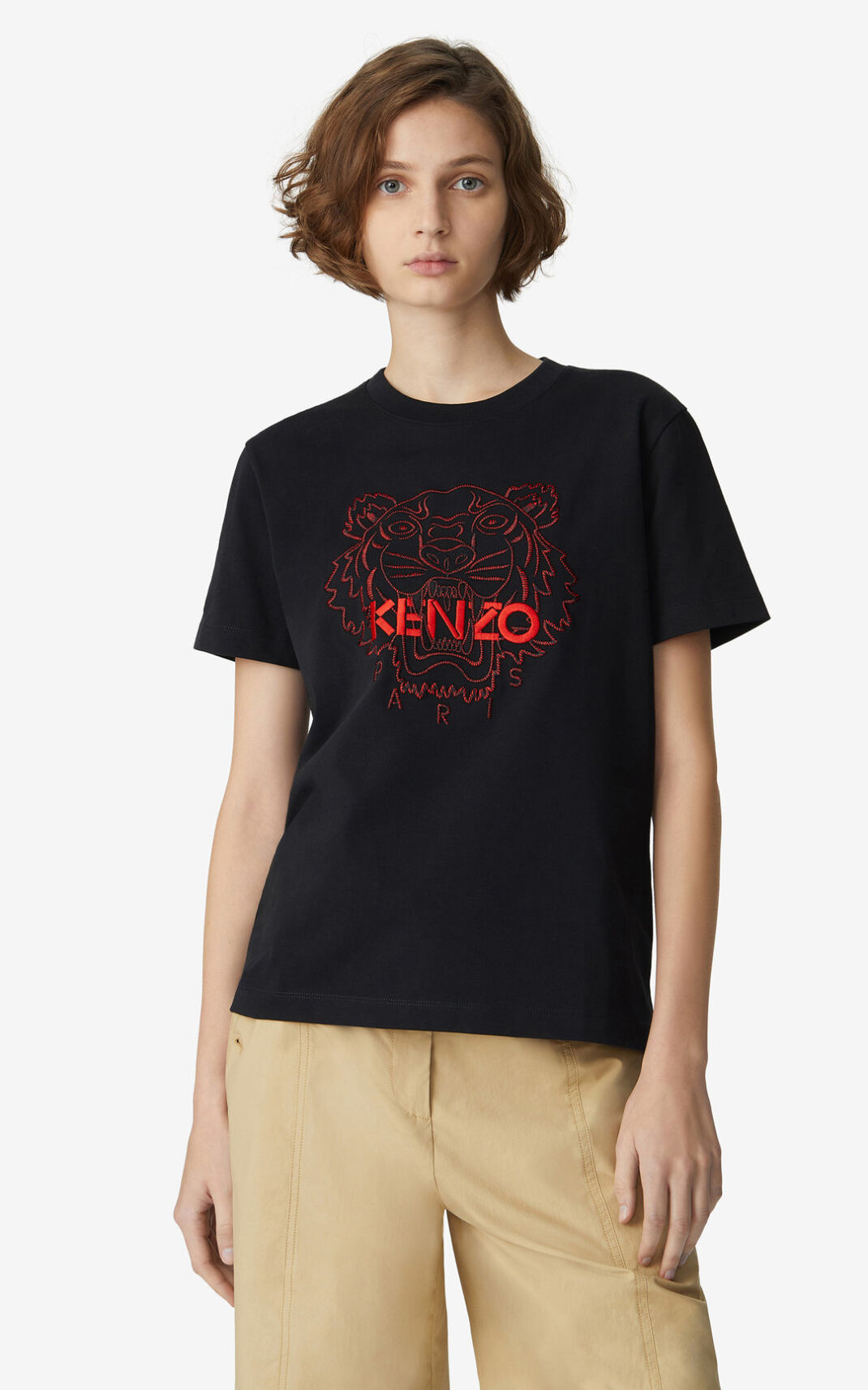 T Shirt Kenzo Tiger loose fitting Femme Noir | ESOR-47152